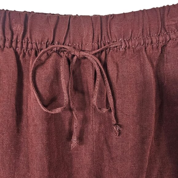 H&M Linen Wide-Leg Pants L Pull On Burgundy High Waist Coastal Lagenlook Scandi - Picture 5 of 12